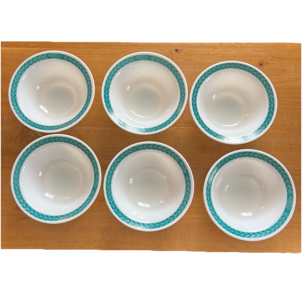 Vintage Fire King Bluegrass Laurel Leaf Milk Glass Bowls Set Of 6 Anchor Hoking